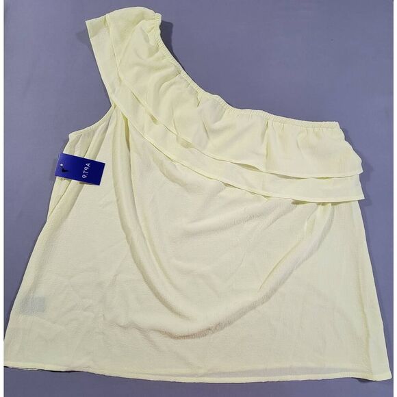 Apt. 9 Yellow Shirt Ruffled One Shoulder Blouse Stretch NEW $30 Women's Size XL - Picture 2 of 9
